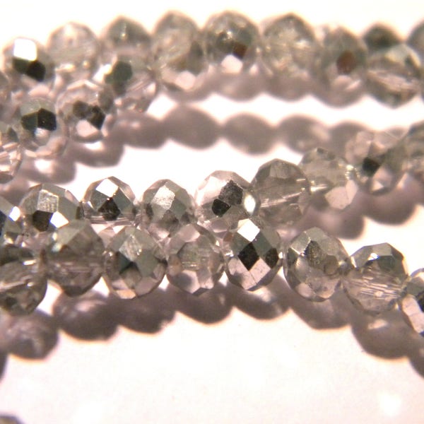 75 perles 4 mm - verre electroplate à facettes -abaque 4 x 3 -gris  et argent scintillant-G89-8