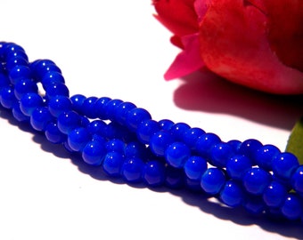 blue glass beads - bead 4 mm - fired glass bead - 100 Pcs round glass - bead brilliant bakingpaint - H90 3