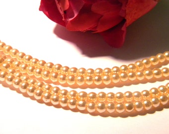 Perlen Beige, Glas Perle, schillernde, pearly Glas Perle 4 mm - 210 Stk Beige Perlen H187-5