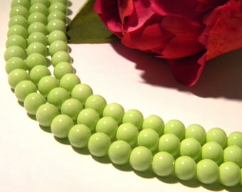 glass beads 6 mm - Pearl - fired glass - 35 Pcs Pearl - green round glass bead brilliant bakingpaint - H125-2