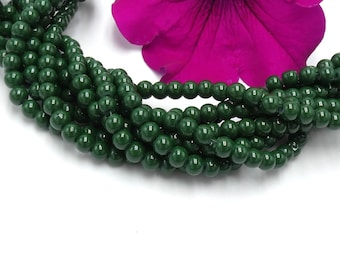 green drawn glass beads - 4 mm round glass bead - baked glass bead - 100 Pcs - shiny bakingpaint bead - H90-1