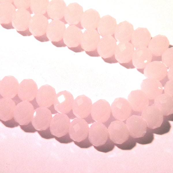 35 perles verre-potiron à facettes - 8 x 6 mm- façon "jade"-rose - perle verre a facettes - G247-1