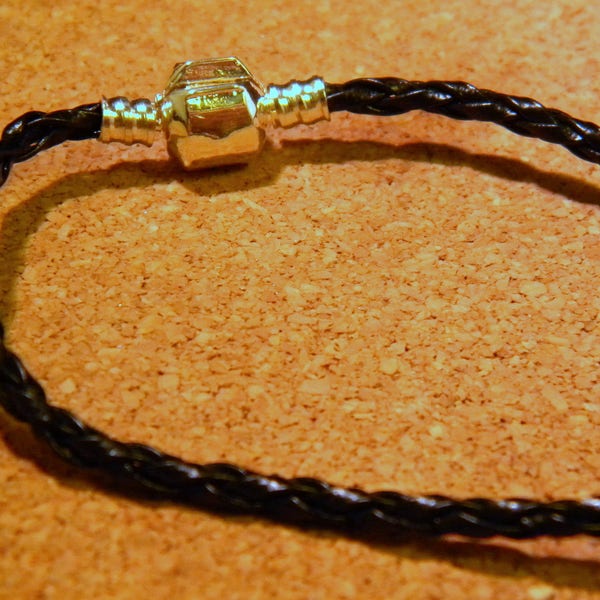 bracelet cuir tressé noir pour perle charm européenne style pandor@ -perles européennes-D15