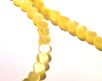 20 glass beads cat's eye - 6 mm-yellow-F206-3 heart