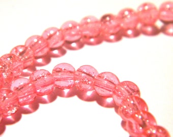 100 Glas 4 mm Perlen - Crackle Glas - Perle knisterte Glas - 4 mm - rose - G97-8