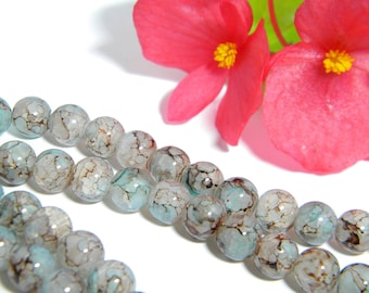 pale turquoise glass beads, 8mm crackle glass bead, crackle &quot;jade&quot; glass, 50 Pcs, imitation jade glass bead, A156