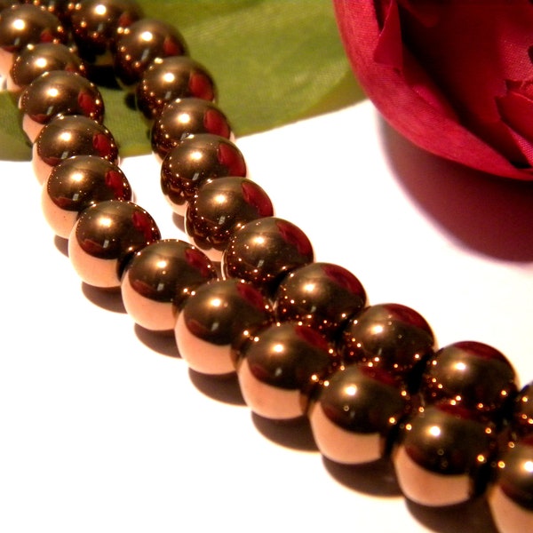 perles hématite marron cuivré  , perle verre façon  hématite , perle en verre 8 mm   - bracelet shamballa - 40 Pcs hématite -  , H118-3