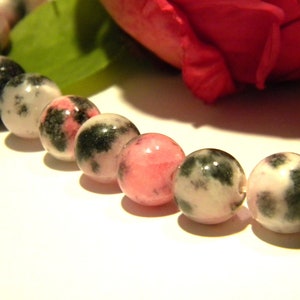 10 Jadeperlen, Jadeperle 10 mm - Feinstein Edelsteine - Jade - Naturstein, rosa Grautöne, Q186-2