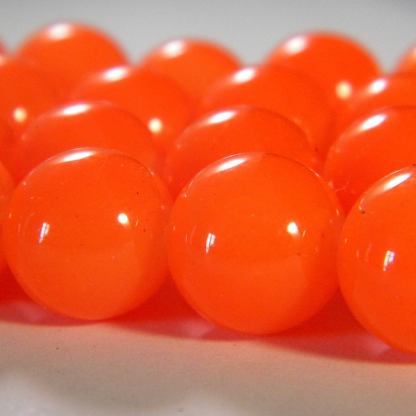 10 perles verre-lumineuse- 12 mm- façon  "jade" -orange fluo-PE230