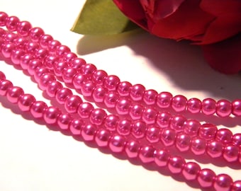 perles verre fuchsia, perle de verre, verre nacre irisé, perle  4 mm - 210 Pcs perles fuchsia,   H187-9