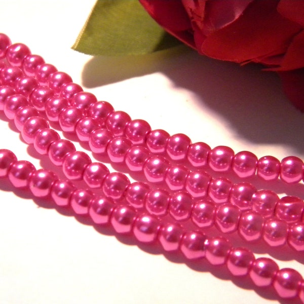 perles verre fuchsia, perle de verre, verre nacre irisé, perle  4 mm - 210 Pcs perles fuchsia,   H187-9