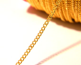 2 M de chaîne dorée , chaine  maille fine, maille forçat  2.5 mm x 1.6 mm , or, - NF50