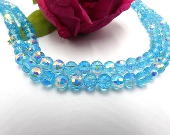 20 perles verre- perle facette 8 mm- effet métal et glass-perle en verre electroplaqué AB-  perle a facette 2 tons bleu- Q334-2