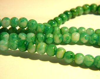 150 glass beads 4 mm , dark green bead, marbled glass bead - glass bead 4 mm , marbled glass, A301-8