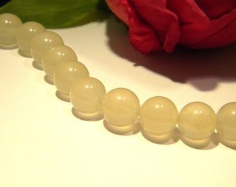 perla di giada, perla di pietra naturale, perla da 10 mm, giada naturale, 12 pezzi, beige - gemme di pietra fine - Q190
