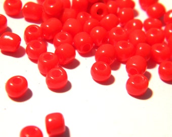 20 gr perles de rocaille rouge , perle de  verre 4 mm, rocaille rouge vif  - perle verre opaque -  ROC193