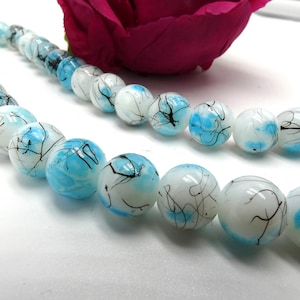 40 speckled glass beads - painted glass - 10 mm drawn glass bead - white and blue glass - 10 mm glass bead - painted glass bead - Q358
