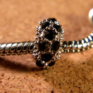 3 perle charms européenne- strass- noir - PLATINE- 11 x 6 mm BP54