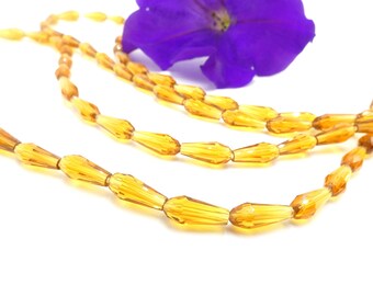 drop beads, faceted glass bead, 10 mm glass bead, amber "crystal" style, 5 faceted bead, glass teardrop, Q305-1