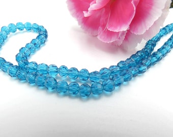 50 cuentas de vidrio - 4 mm - cuenta redonda facetada - cuenta facetada - cuenta de vidrio estilo "cristal" - cuenta azul - Q396-4