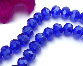 Facettierte Glasperlen, 8 mm galvanisiertes Glas – schillerndes Blau – 35 facettierte Perlen, Glasperlen in 8 x 6 mm – Q277-5