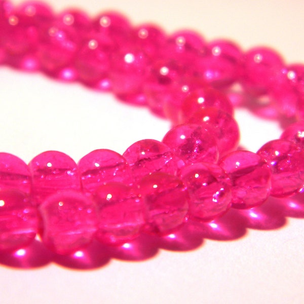 100 perles verre 4 mm - verre craquelé- perle en verre craquelé - 4 mm - fuchsia vif - G97-1