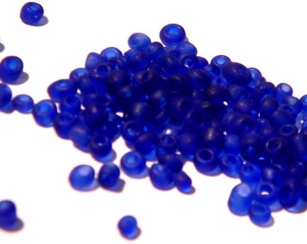 20 g blue seed beads, 3 mm glass Pearl, royal blue beads, frosted glass - ROC186