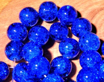 40 perles en verre craquelé 10 mm-bleu royal - PF131
