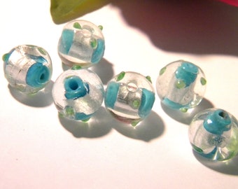 Pearl glass lampwork blue - silver - foil glass 11 mm - 10 Pcs hand H163 1 glass Pearl bead