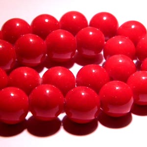 10 natural mashan jade beads 10 mm - shiny bright red - fine stone gem - PG106