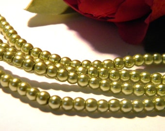 grüne Glasperlen, Glasperlen, schillerndes Perlmuttglas, 4 mm Perlen - 210 Stk. graue Perlen, H187-8