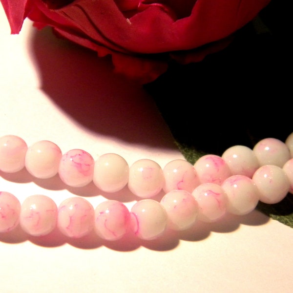 65 rosa Glasperlen, marmoriert Perle Glas - Glas 6 mm, marmoriertes Glas, A105-1 Perle