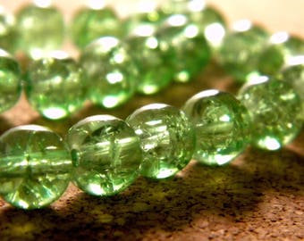 glass Crackle 8 mm - Green - PE144 50 beads