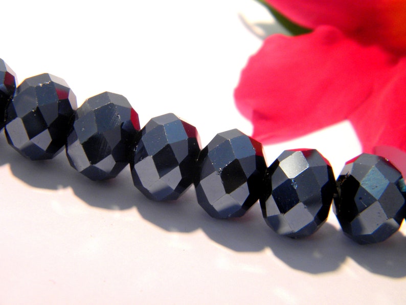 Bracelet Vintage Perles Verre Noir à Facettes - Bijou Fantaisie - Occasion