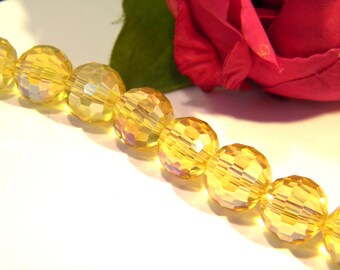 Cuentas de vidrio facetado ámbar, vidrio electrochapado de 12 mm - miel clara iridiscente - 10 cuentas facetadas, cuentas de vidrio de 12 mm - A83-A