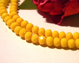 glass pumpkin yellow faceted - 35 beads Pcs 8 x 6 mm - glass "jade" - bead nacklace - H127-6