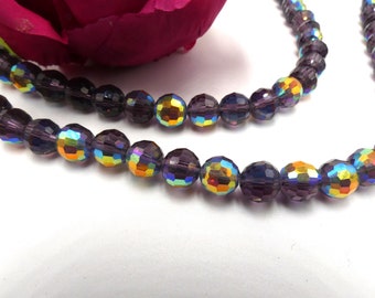 20 glass beads - faceted bead 8 mm - metal and glass effect - AB electroplated glass bead - faceted bead 2 purple tones - Q334-3