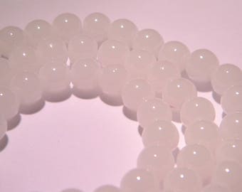 50 perlas luminosas de vidrio - 8 mm- &quot;jade&quot; -brillante blanco lechoso -PG31