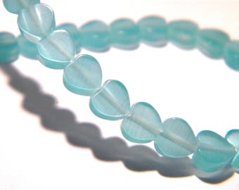 20 perles verre oeil de chat- coeur de 6 mm-turquoise clair-F206-1