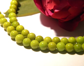 perle jade vert , perle pierre naturelle, perle 6 mm , jade naturelle,  , 12 Pcs ,  gemmes pierres fines - H119-1