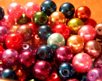 50 perles nacrées - 8 mm- multicolore   -PE207