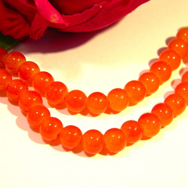 90 perles en verre 6 MM , perle verre façon  "jade" , perle 6 mm -tons orange brun  - Q214