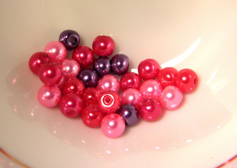 100 beads 4 mm glass iridescent pearly raspberry mix F74 image 1