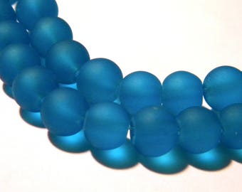 100 perles 8 mm - verre givre-  verre dépoli 8 mm -turquoise foncé- perle en verre givré - verre dépoli - G156