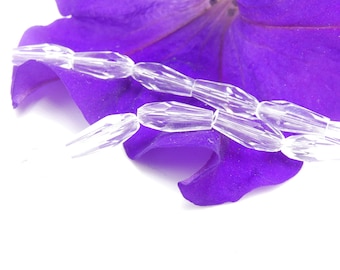 drop beads, faceted glass bead, 10 mm glass bead, transparent "crystal" style, 5 faceted bead, glass teardrop, Q305-3