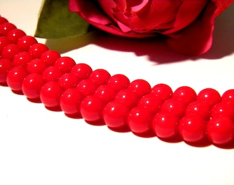 6 mm glass beads - red round glass bead - cooked glass bead - 35 Pcs - brilliant bakingpaint bead - H125-3