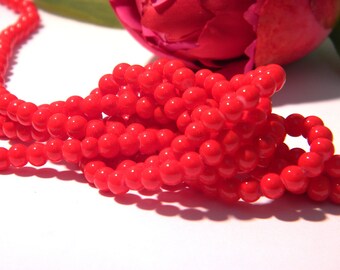glass beads 4 mm - Pearl red round glass - fired glass - 100 Pcs Pearl - Pearl glossy bakingpaint - H90-1