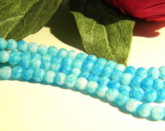 150 glass beads 4 mm , turquoise blue bead , marbled glass bead - glass bead 4 mm , marbled glass, A301-1