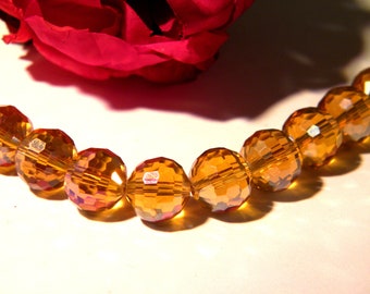 perles verre facette ambre, verre electroplaqué 12 mm - ambre irisé - 10 perle à facette , perle verre en 12 mm - A83-1