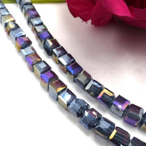 33 Glazen kraal - Kubus 4 mm - Gegalvaniseerd glas - iriserend effect - AB verguld - H06-4